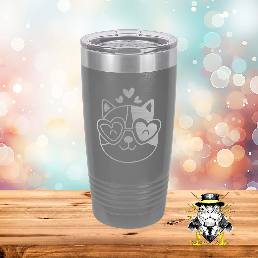 Cat with Hearts 7 Engraved Tumbler