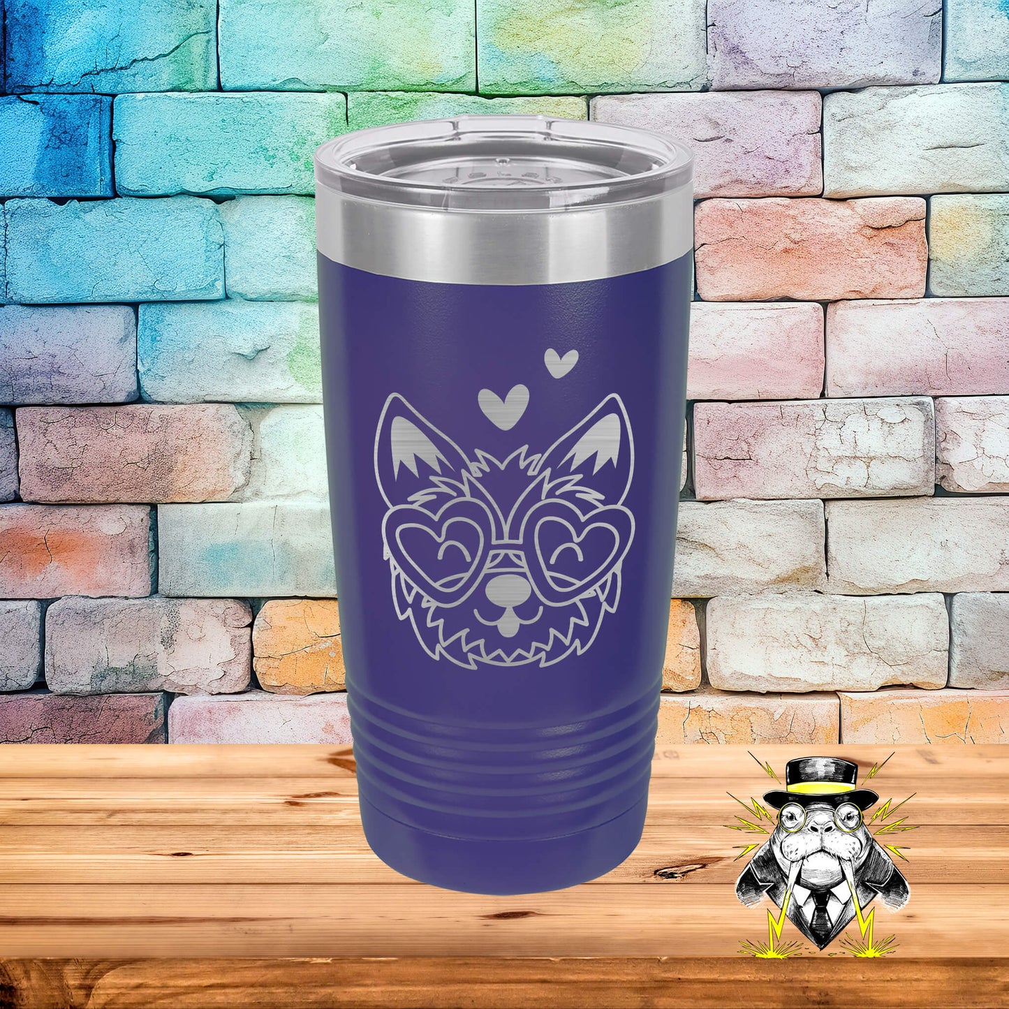 Dog with Hearts 7 Engraved Tumbler