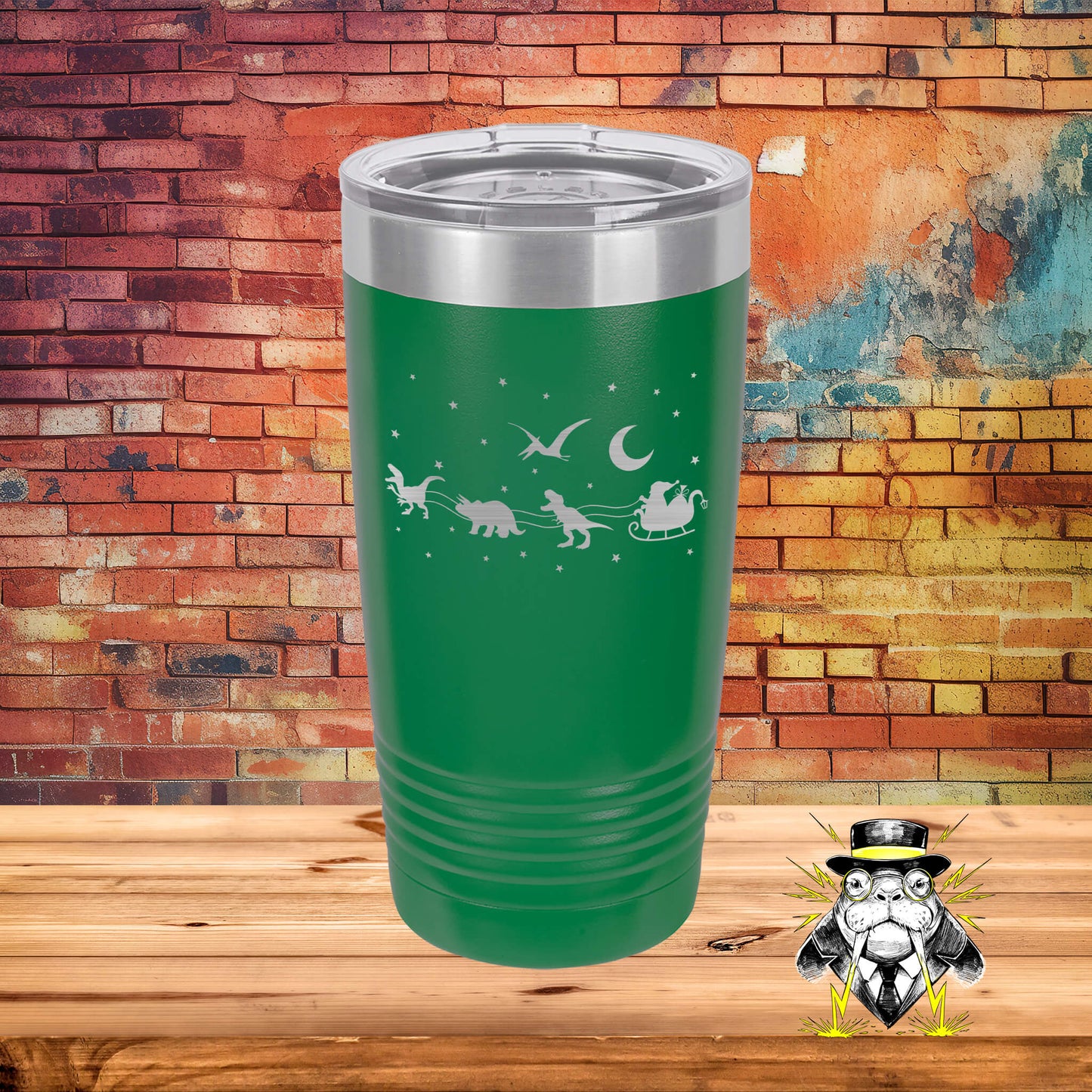 Santa with Dinosaurs Engraved Tumbler