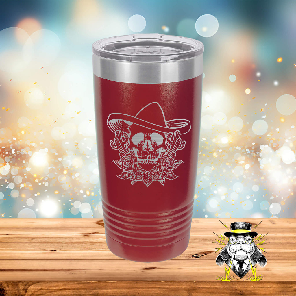 Skull with Sombrero Engraved Tumbler