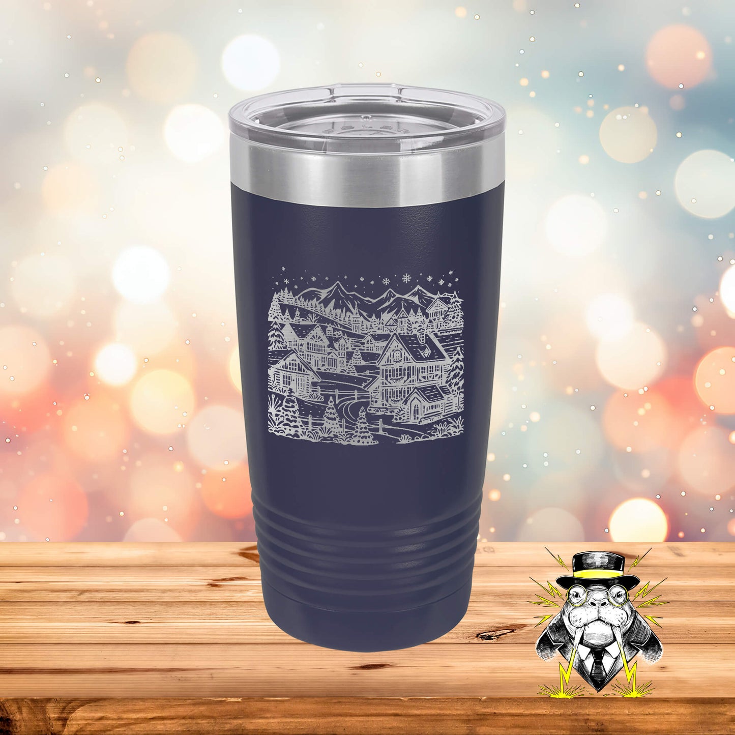 Alpine Wintertime Village Engraved Tumbler