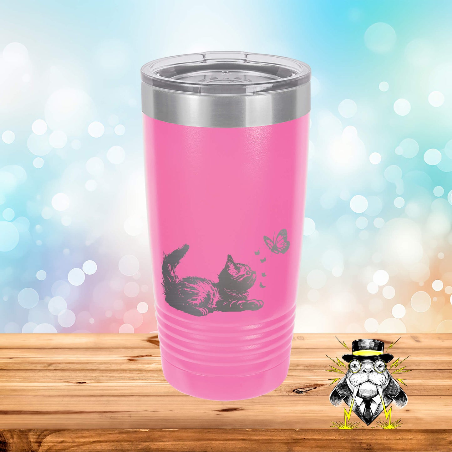 Kitten with Butterflies Engraved Tumbler