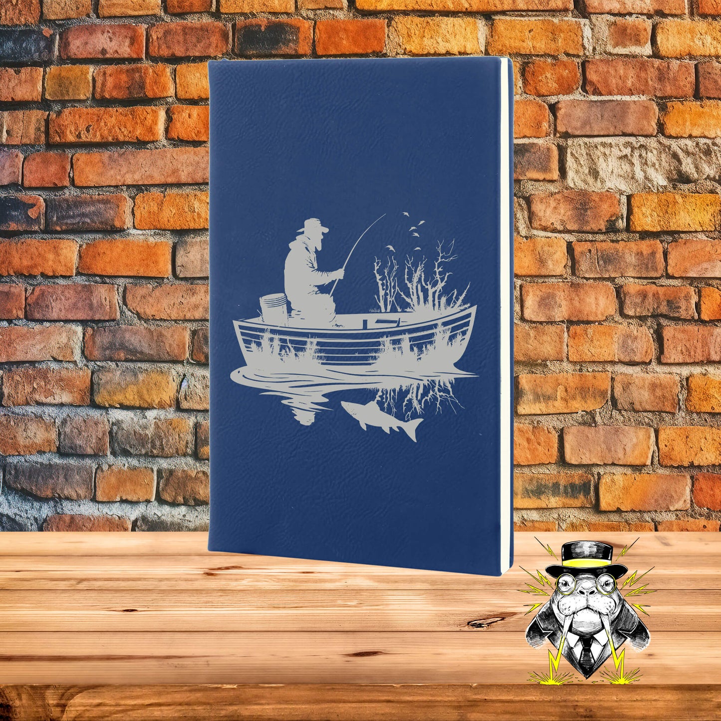 Fisherman in Boat Engraved Leatherette Journal