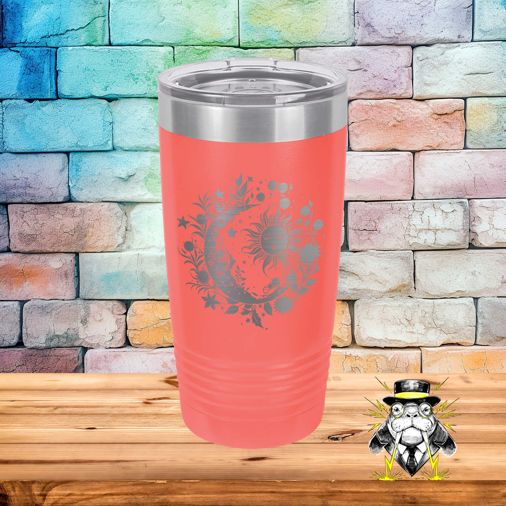 Moon, Sun, and Flowers Engraved Tumbler