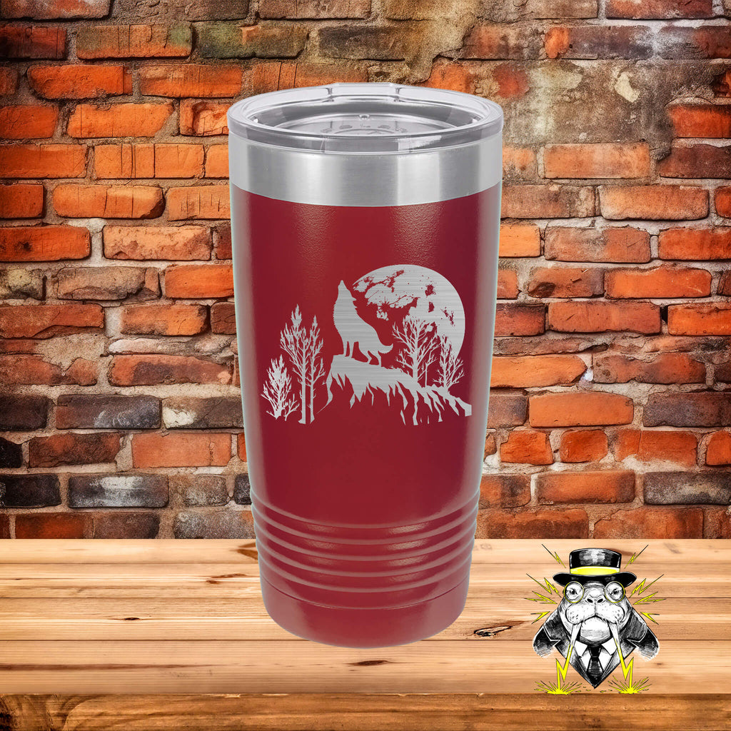 Wolf on Cliff Howling at Moon Engraved Tumbler