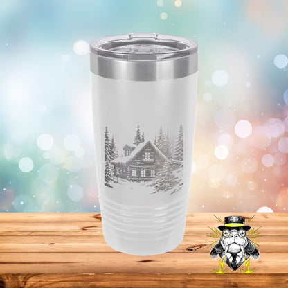 Snow Covered Cabin Engraved Tumbler