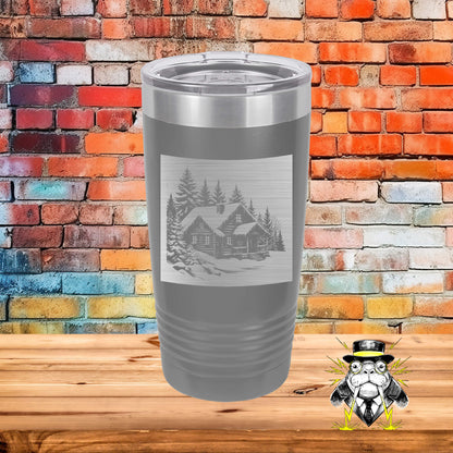 Snowy Winter Cabin Engraved Tumbler