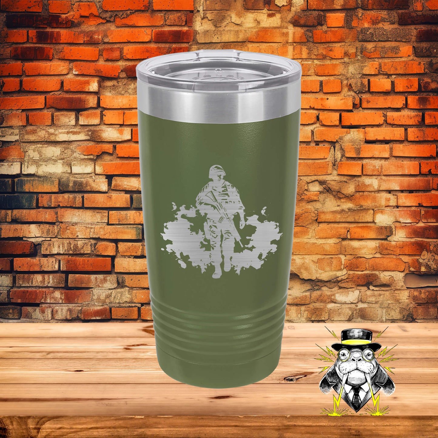 Abstract Armed Soldier Engraved Tumbler
