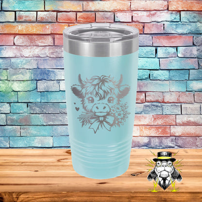 Floral Highland Cow Engraved Tumbler