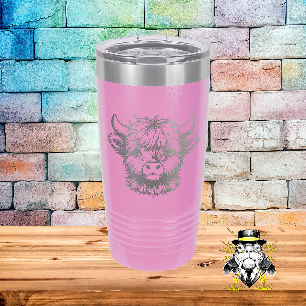 Butterfly Kissed Highland Cow Engraved Tumbler