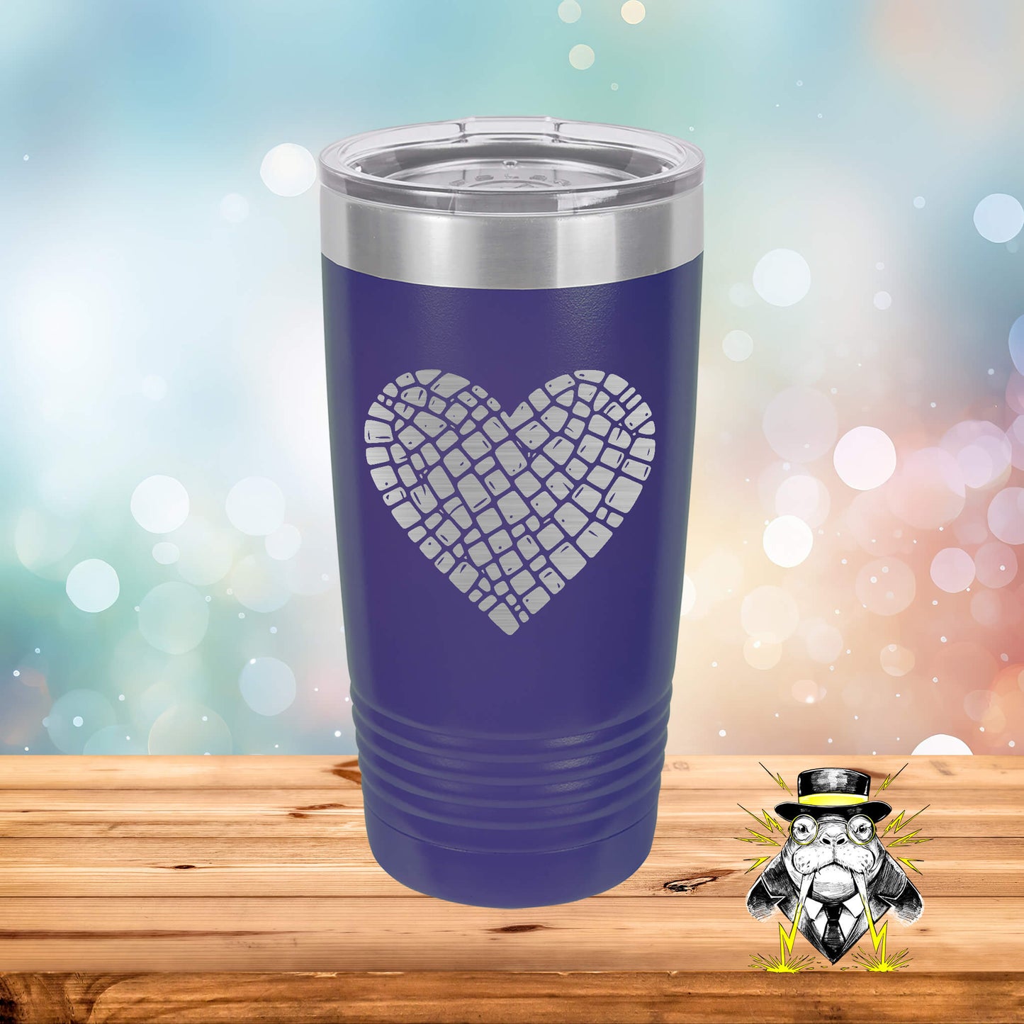 Mosaic Stone Heart Engraved Tumbler