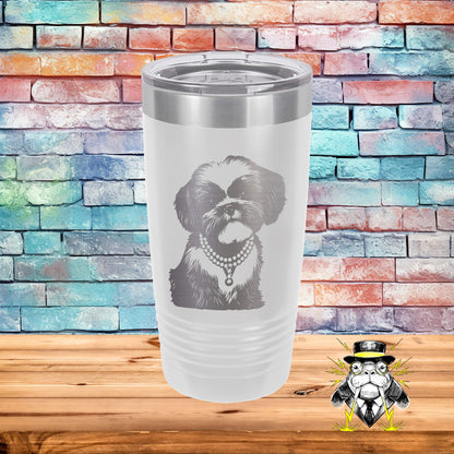 Shih Tzu with a Pearl Necklace Engraved Tumbler