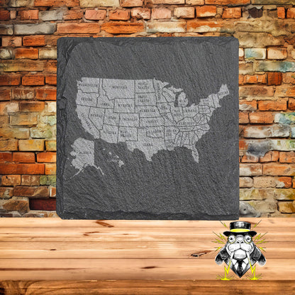 United States of America with States Set of 4 Engraved Coasters