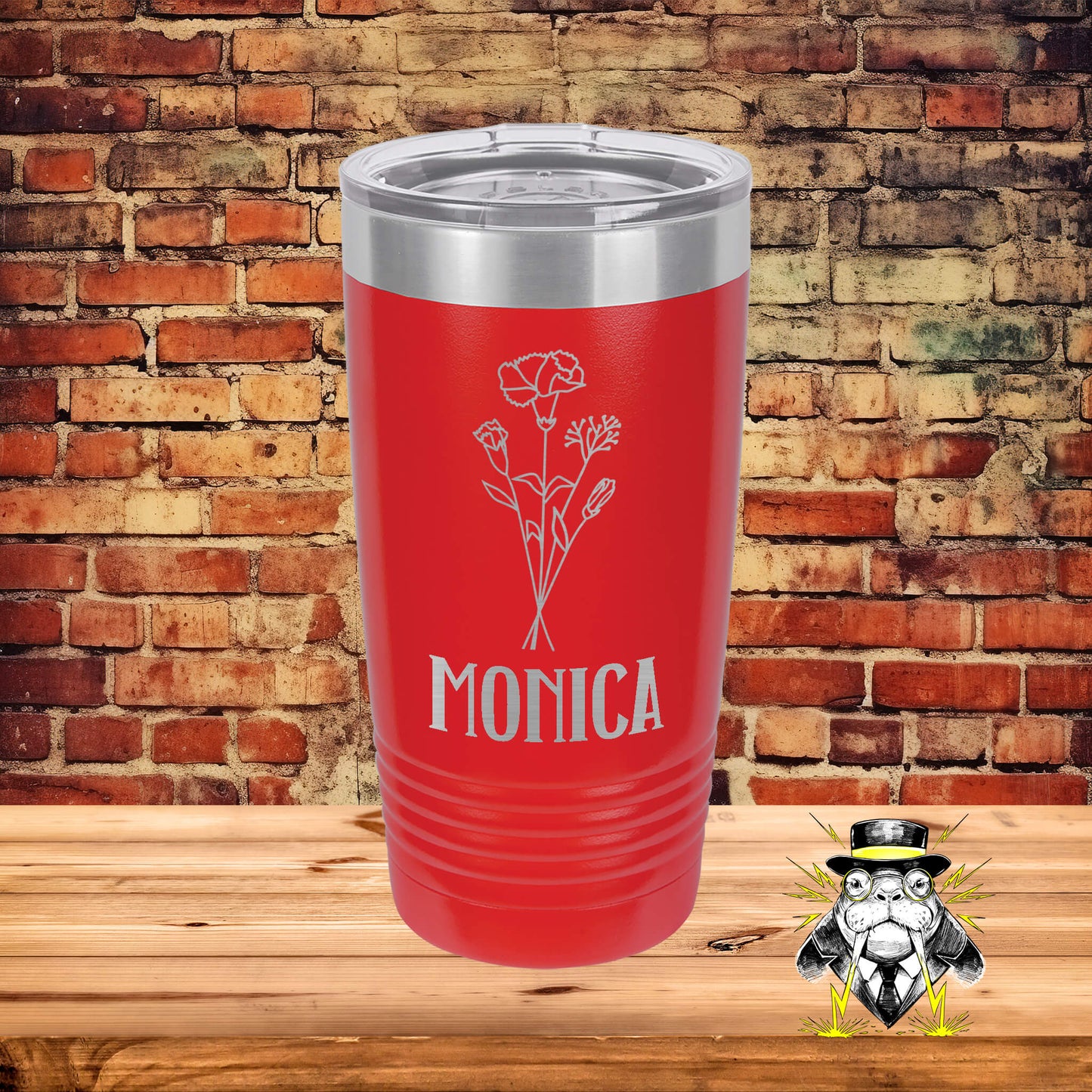 January Birth Flower Carnation with Name Engraved Tumbler