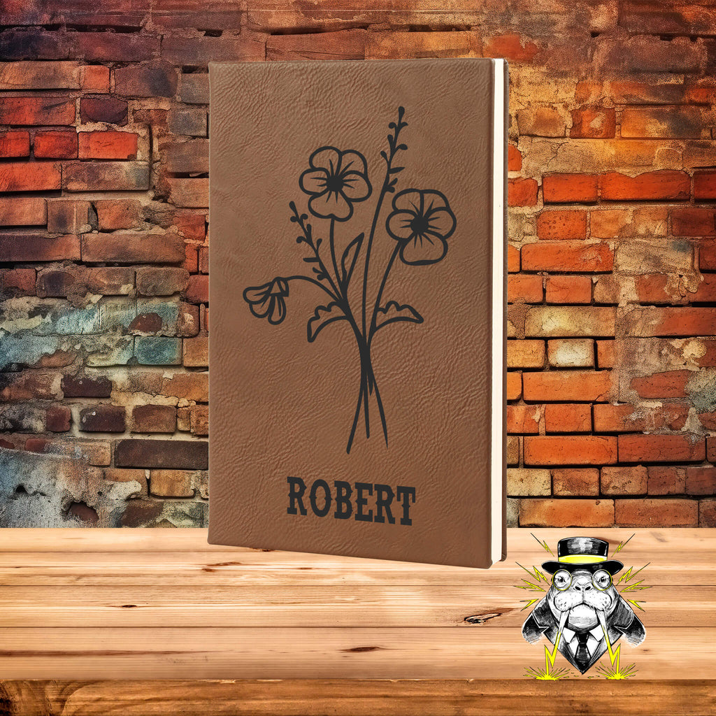 February Birth Flower Violet with Name Engraved Leatherette Journal