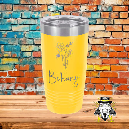 March Birth Flower Daffodil with Name Engraved Tumbler