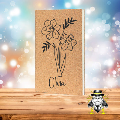 March Birth Flower Daffodil with Name Engraved Leatherette Journal