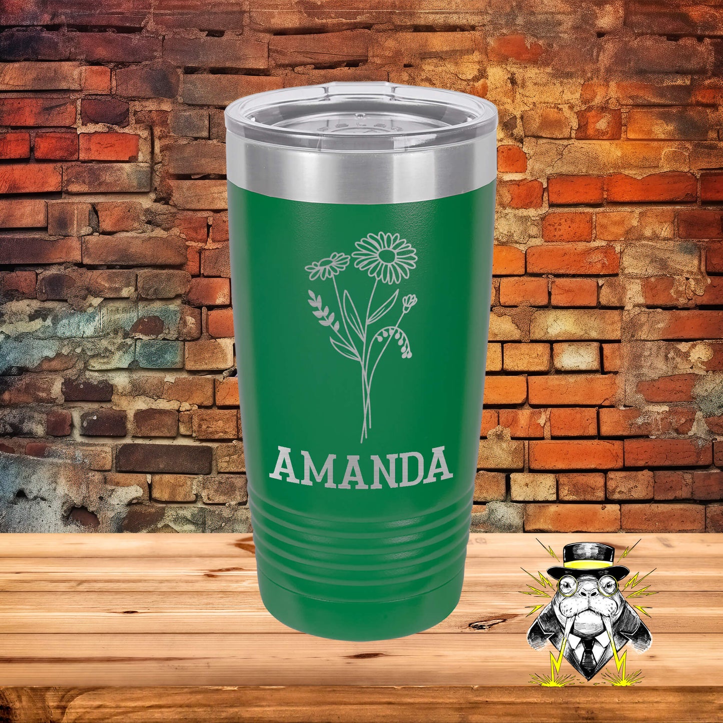 April Birth Flower Daisy with Name Engraved Tumbler