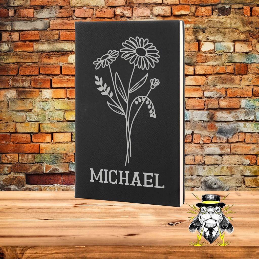April Birth Flower Daisy with Name Engraved Leatherette Journal