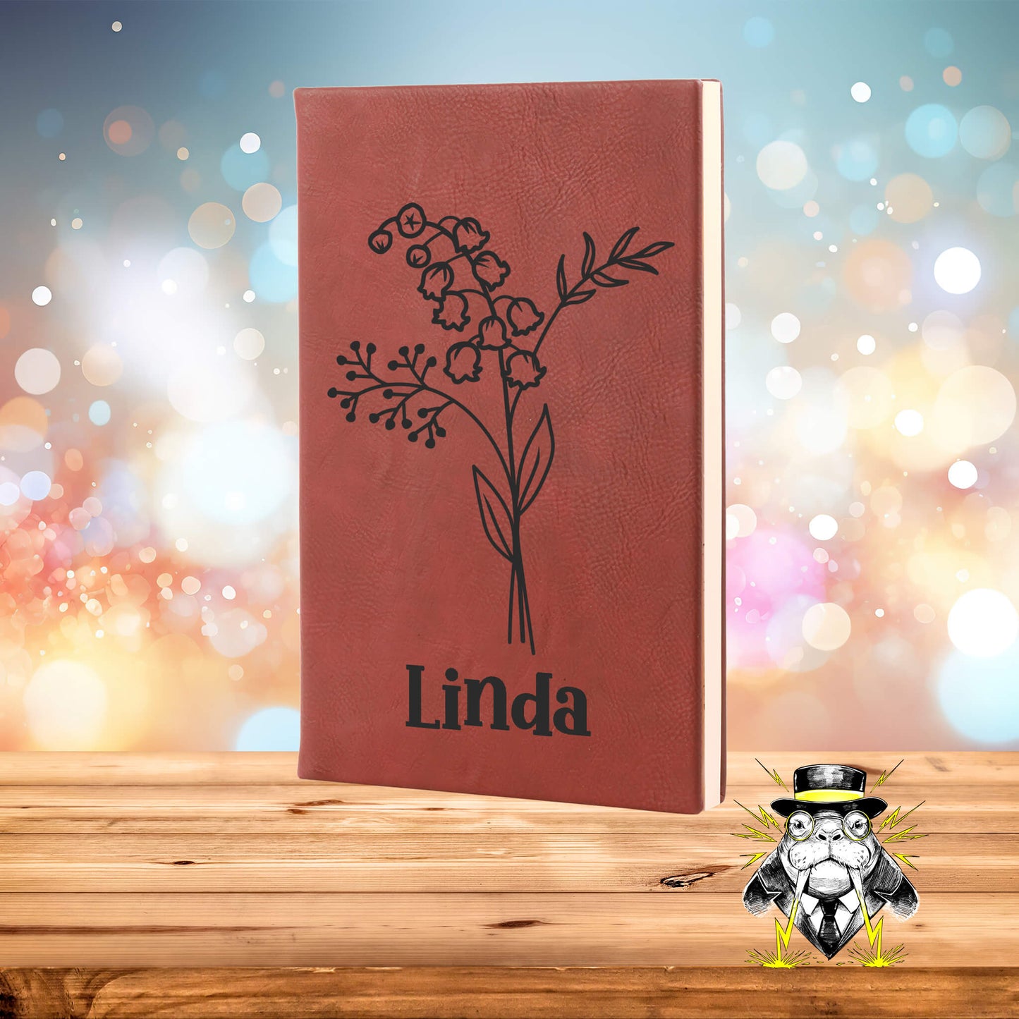 May Birth Flower Lily of the Valley with Name Engraved Leatherette Journal