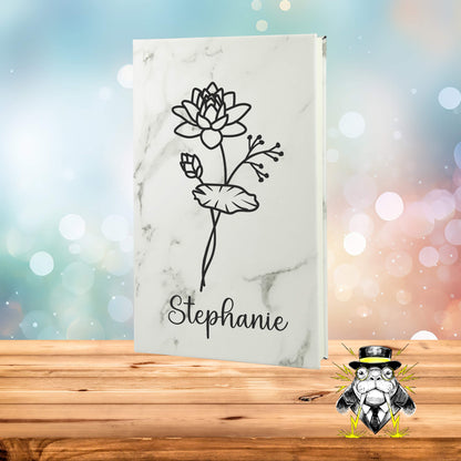 July Birth Flower Water Lily with Name Engraved Leatherette Journal