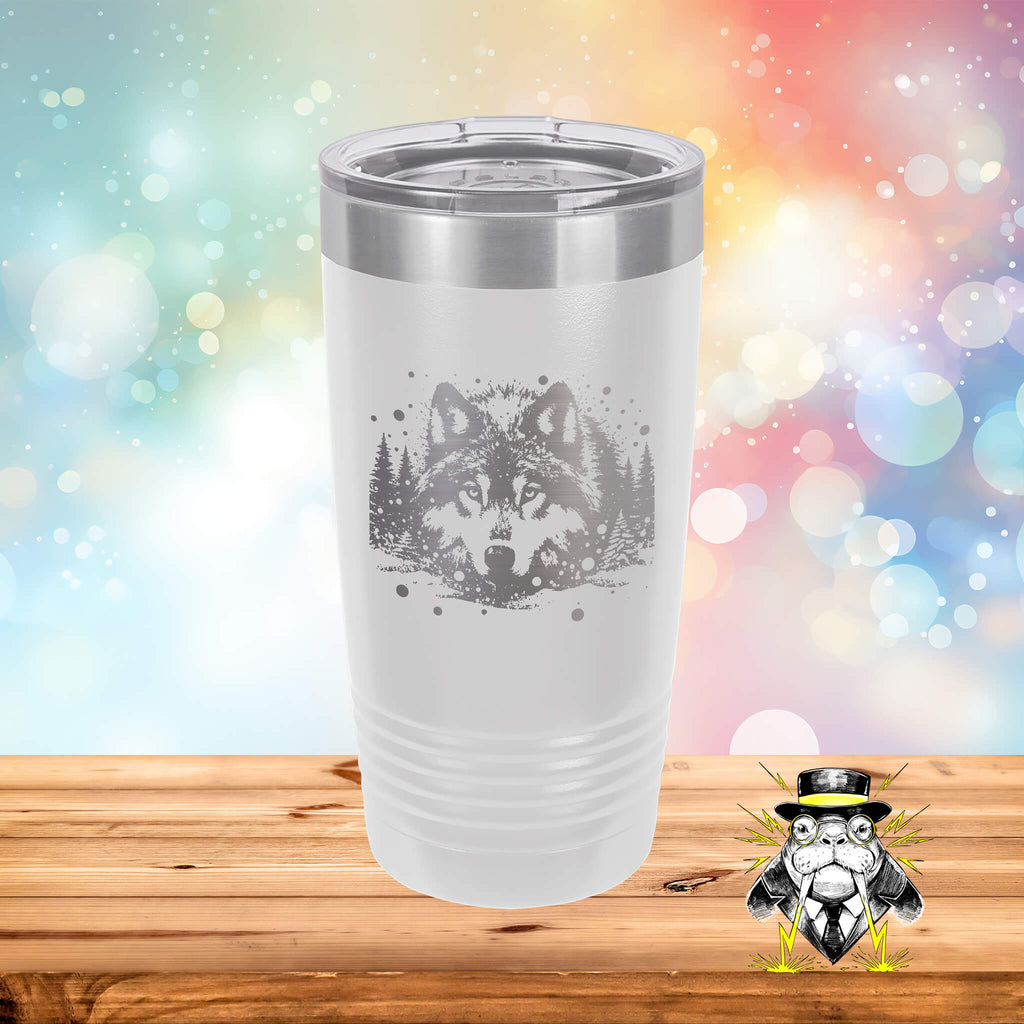 Snowy Wolf Face Engraved Tumbler