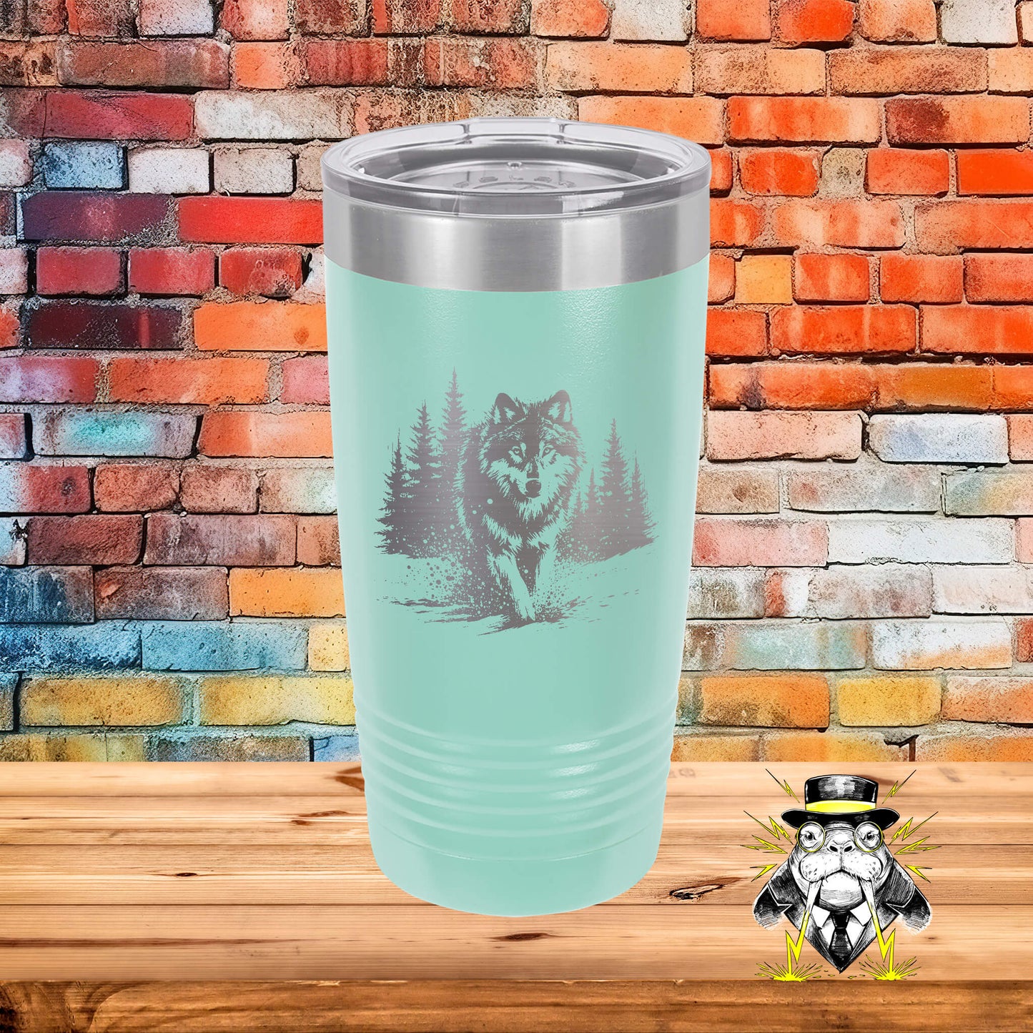 Snowy Wolf Walking Engraved Tumbler