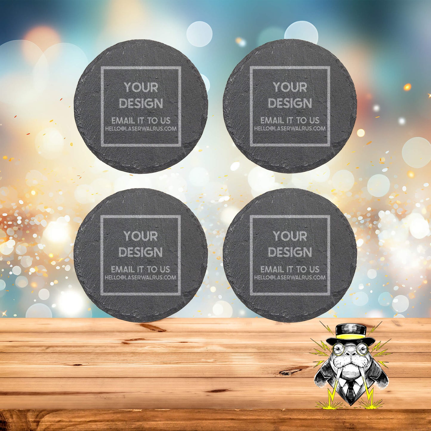 Custom Design Engraved Round Coasters - 1 Set