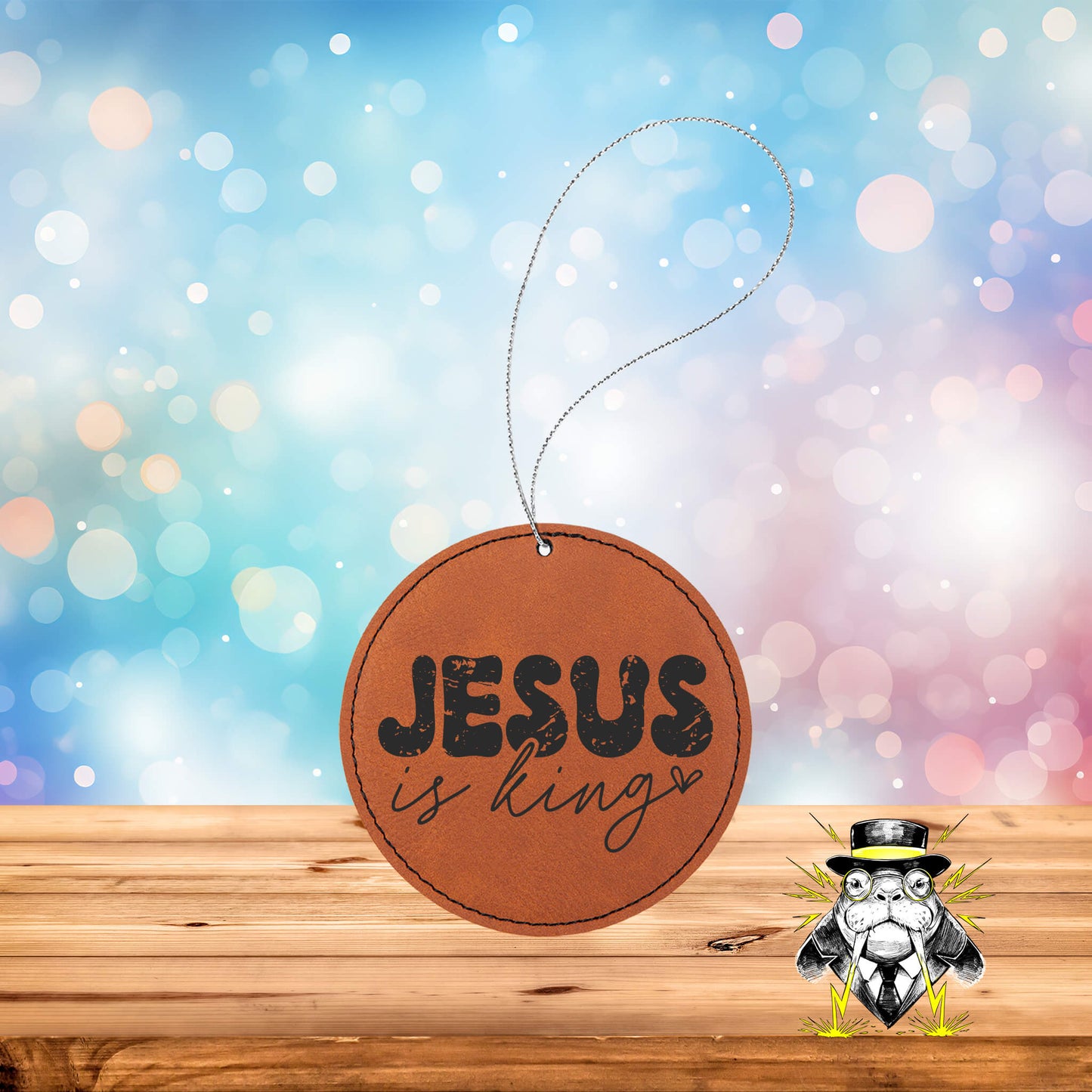 Jesus is King Engraved Leatherette Ornament