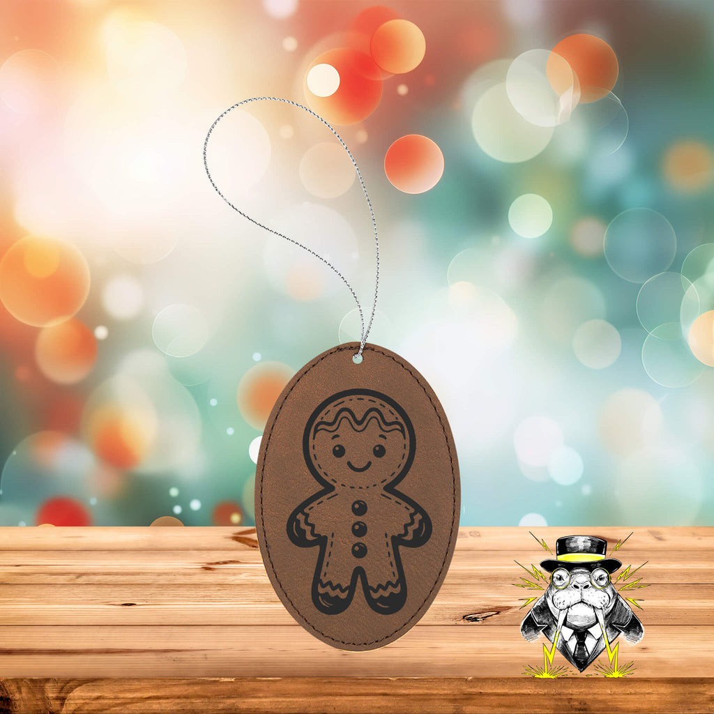 Gingerbread Man Engraved Leatherette Ornament