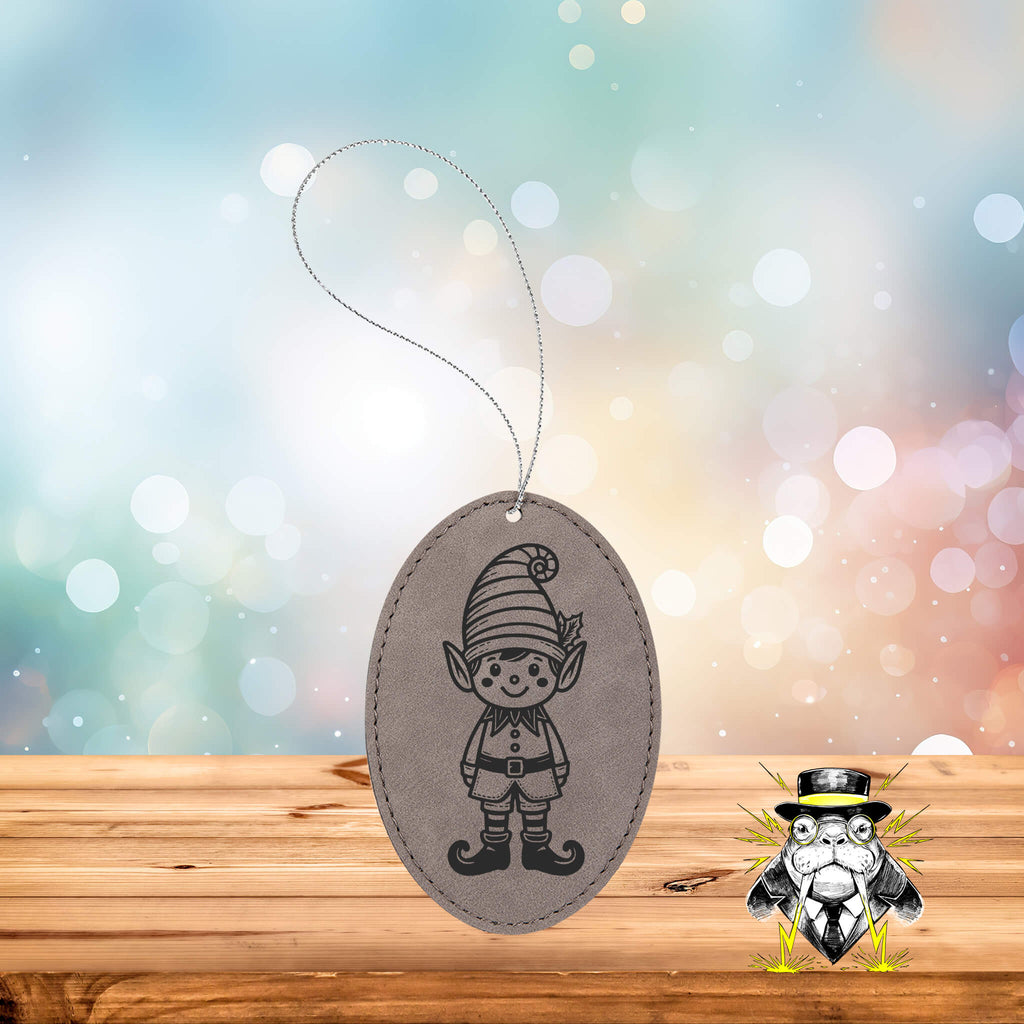 Happy Elf Engraved Leatherette Ornament