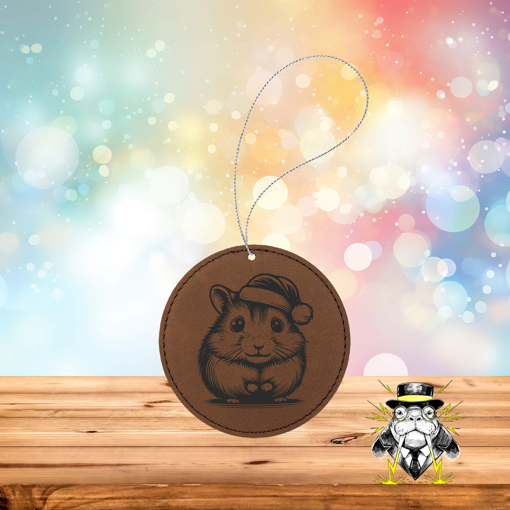 Hamster in Santa Hat Engraved Leatherette Ornament