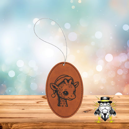 Giraffe in Santa Hat Engraved Leatherette Ornament