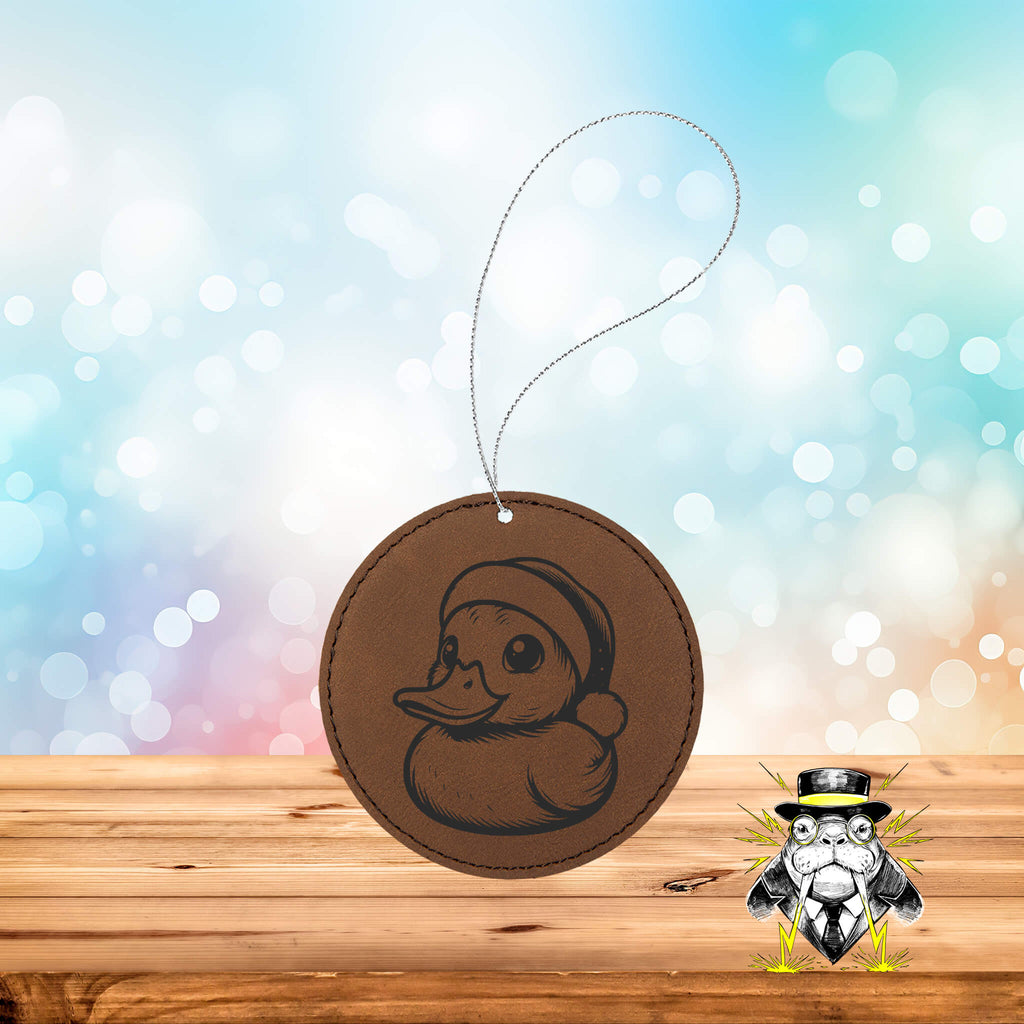 Duck in Santa Hat Engraved Leatherette Ornament