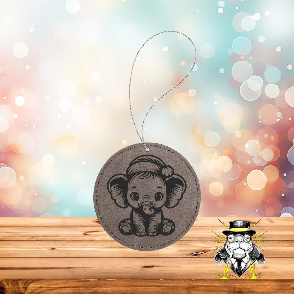 Elephant in Santa Hat Engraved Leatherette Ornament