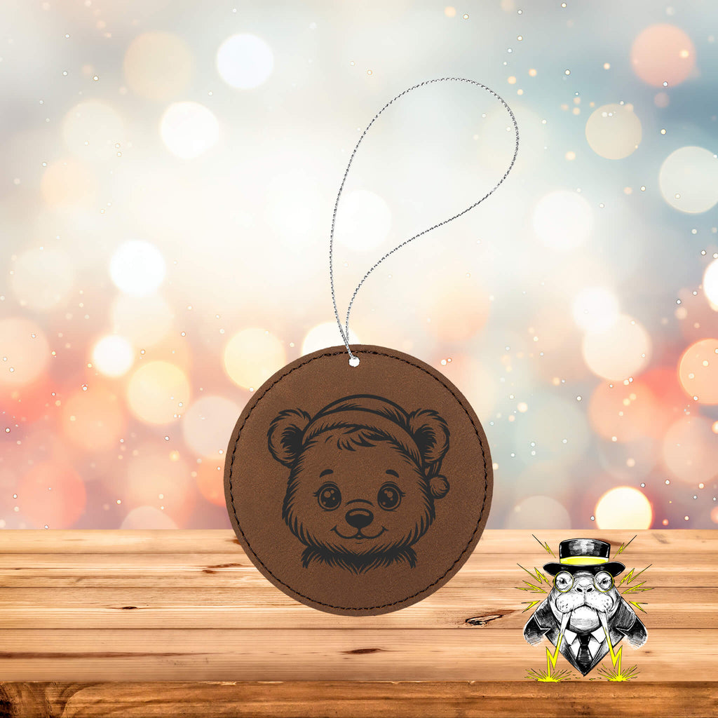 Baby Bear in Santa Hat Engraved Leatherette Ornament