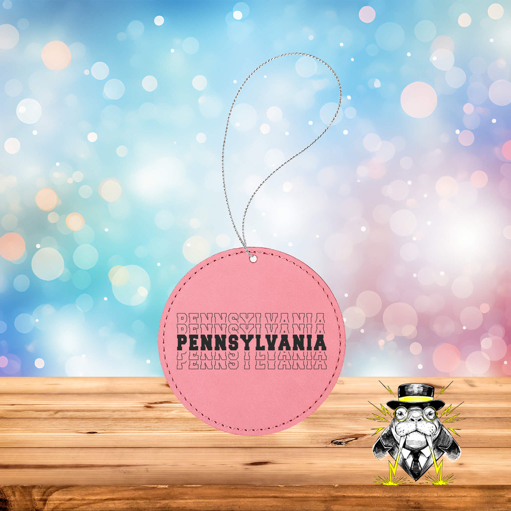 Pennsylvania Retro Engraved Leatherette Ornament