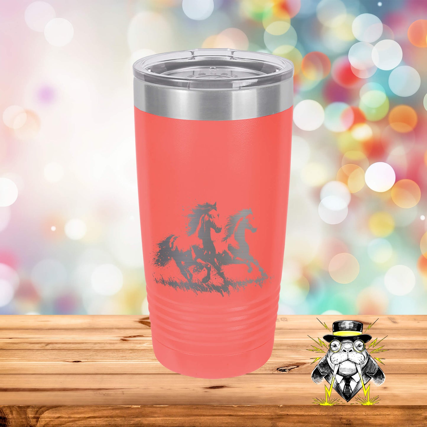 Running Horses Engraved Tumbler