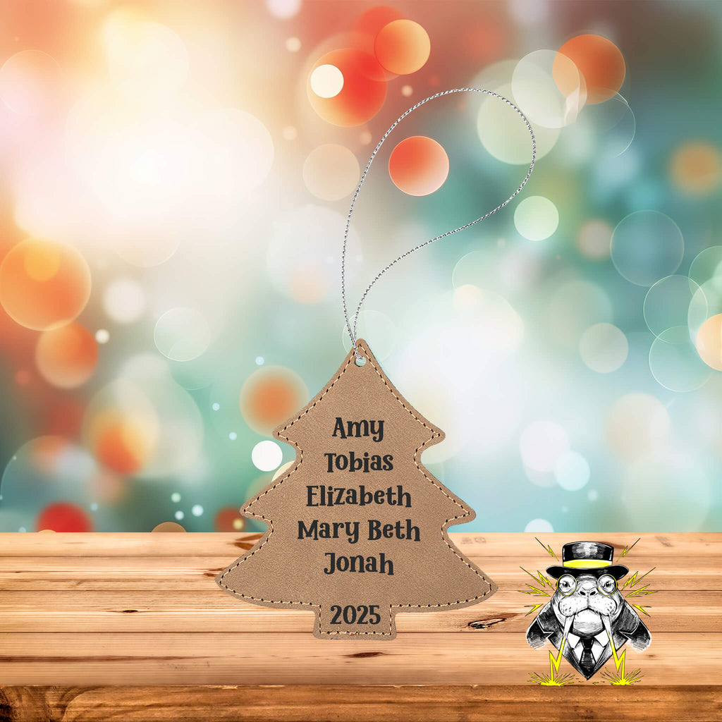 Family Member Names with Year Engraved Leatherette Ornament