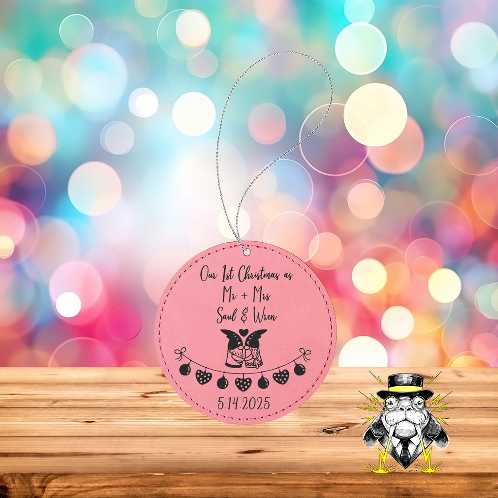 Our 1st Christmas as Mr + Mrs Engraved Leatherette Ornament