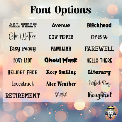 All 21 font options shown in their respective fonts.